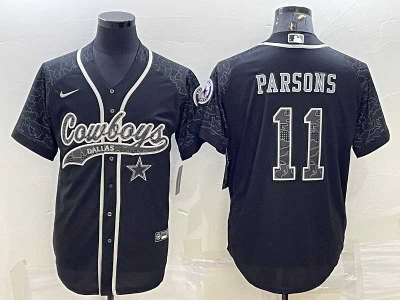 Men%27s Dallas Cowboys #11 Micah Parsons Black Reflective With Patch Cool Base Stitched Baseball Jersey->dallas cowboys->NFL Jersey